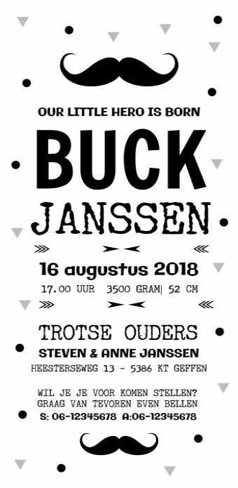 Geboortekaartje Buck voor
