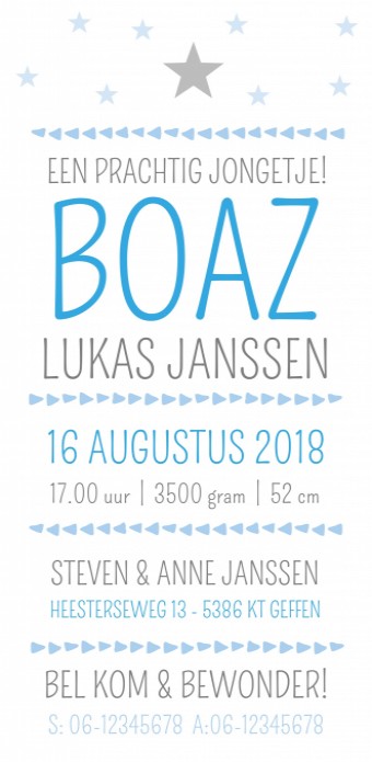Geboortekaartje Boaz voor
