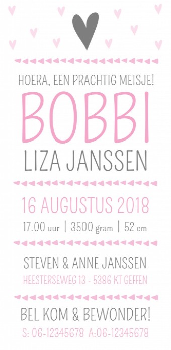 Geboortekaartje Bobbi voor