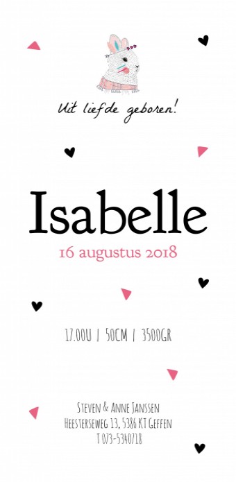Geboortekaartje Isabelle achter