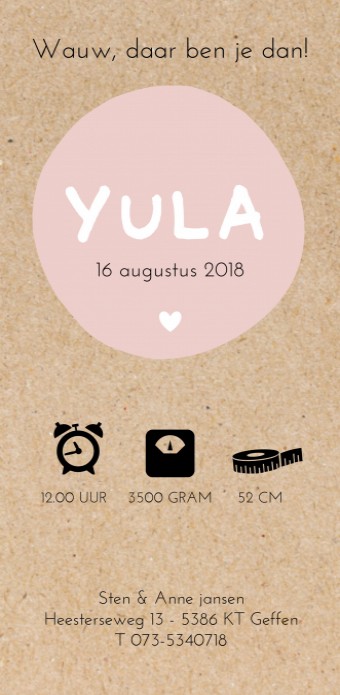 Geboortekaartje Yula achter