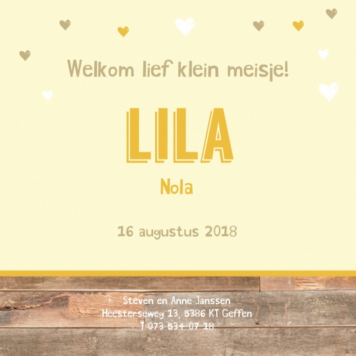 Geboortekaartje Lila binnen