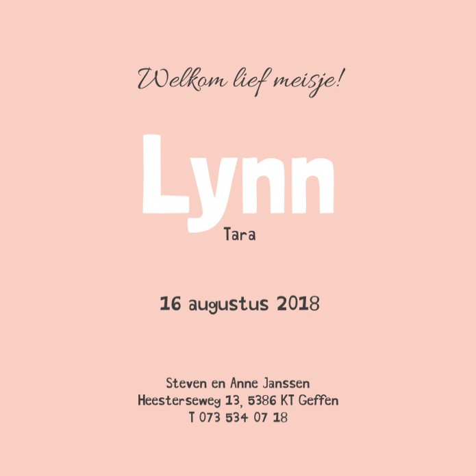 Geboortekaartje Lynn binnen