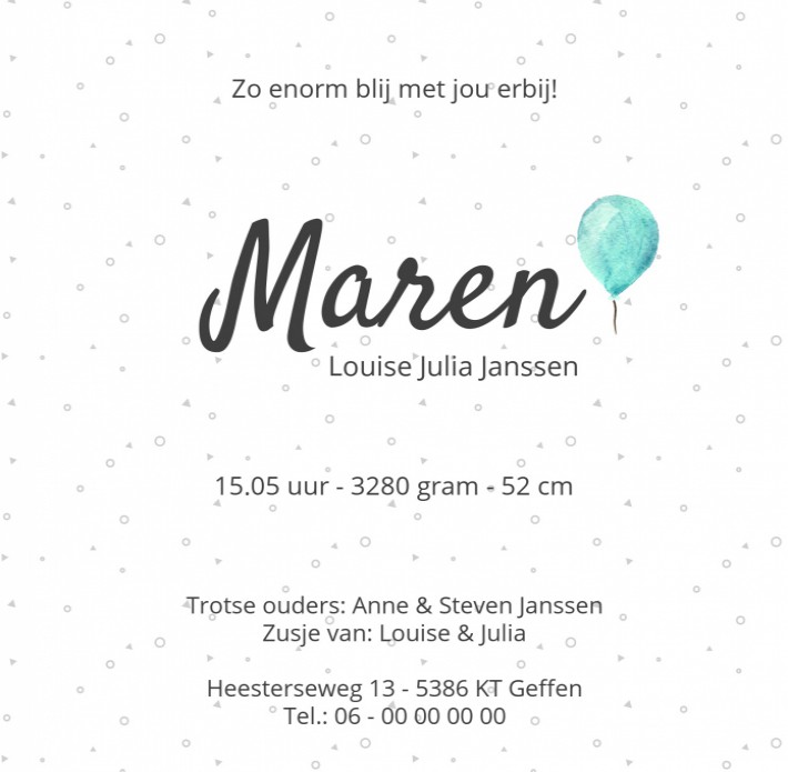 Geboortekaartje Maren achter
