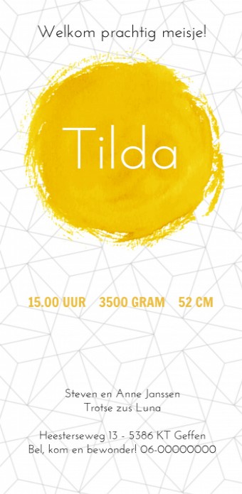Geboortekaartje Tilda achter