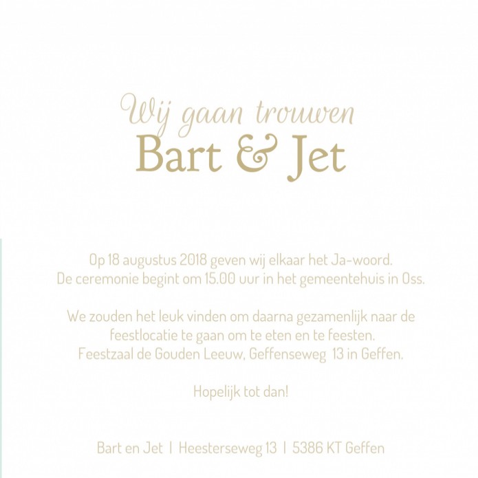 Trouwkaart Bart en Jet binnen