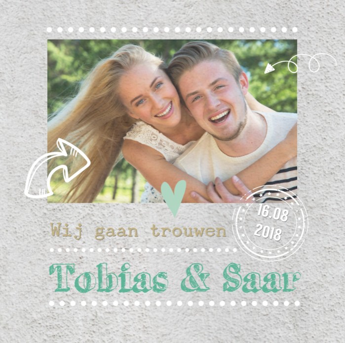 Trouwkaart Tobias en Saar voor
