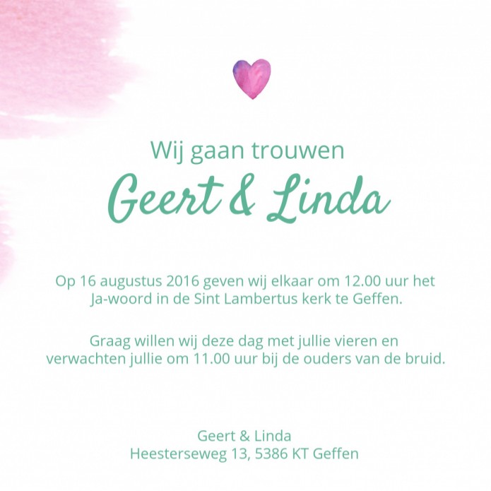 Trouwkaart Geert en Linda binnen
