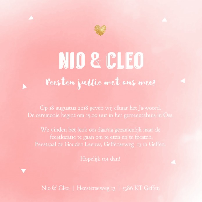 Trouwkaart Nio en Cleo binnen