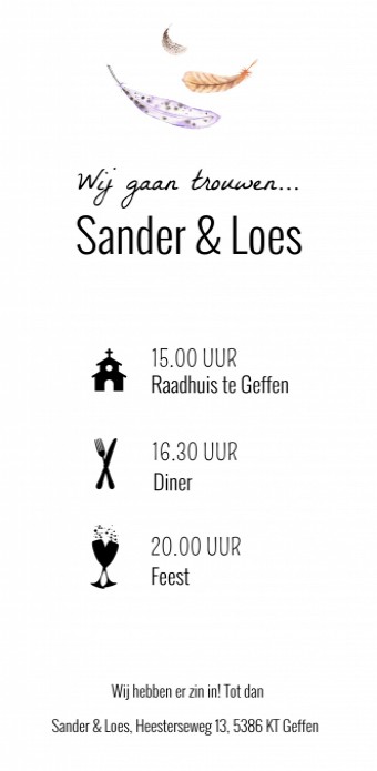 Trouwkaart Sander en Loes achter